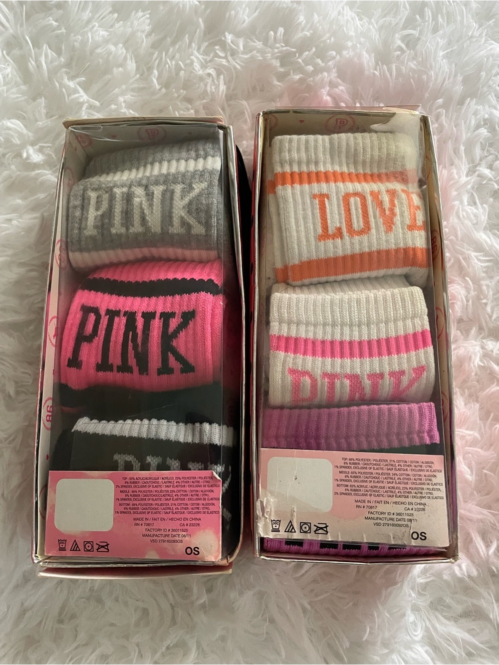 PINK Victoria's Secret Assorted Logo Crew Socks - Pink, Gray, White, Orange